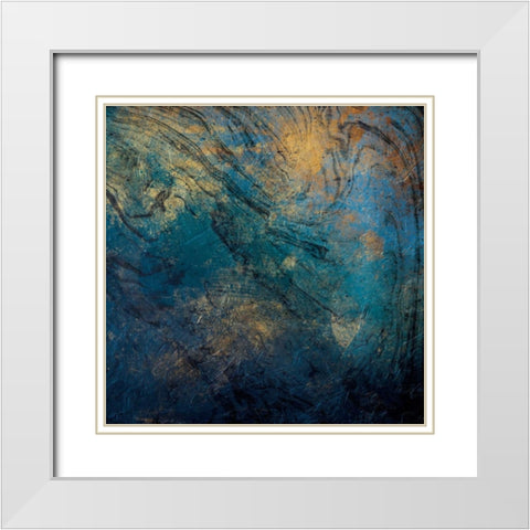 Golden Blue Marble Mate White Modern Wood Framed Art Print with Double Matting by Grey, Jace