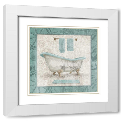 Serene Coastal Bath White Modern Wood Framed Art Print with Double Matting by Grey, Jace