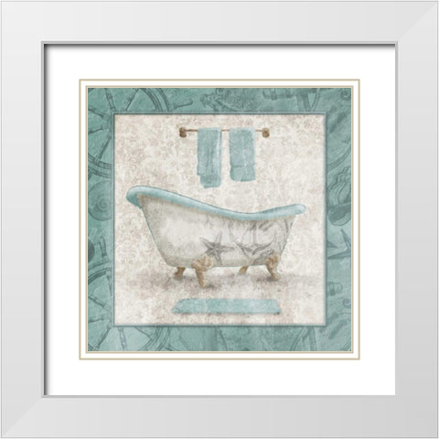 Serene Coastal Bath White Modern Wood Framed Art Print with Double Matting by Grey, Jace