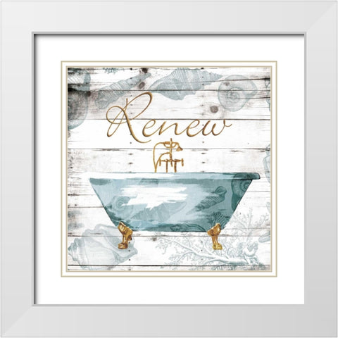 Golden Coastal Bath White Modern Wood Framed Art Print with Double Matting by Grey, Jace