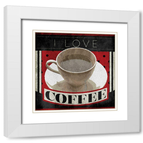 I Love Coffee White Modern Wood Framed Art Print with Double Matting by Grey, Jace