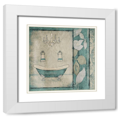 Teal Floral Bath White Modern Wood Framed Art Print with Double Matting by Grey, Jace