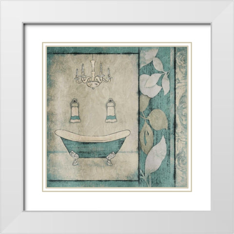 Teal Floral Bath White Modern Wood Framed Art Print with Double Matting by Grey, Jace