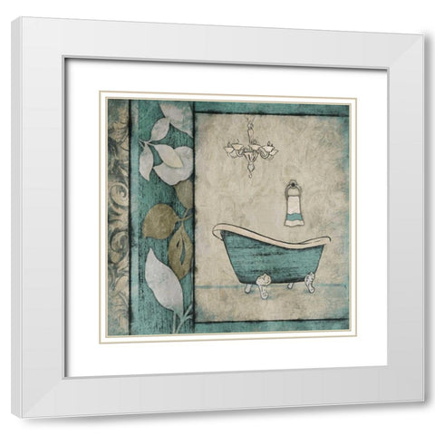 Teal Floral Bath Mate White Modern Wood Framed Art Print with Double Matting by Grey, Jace