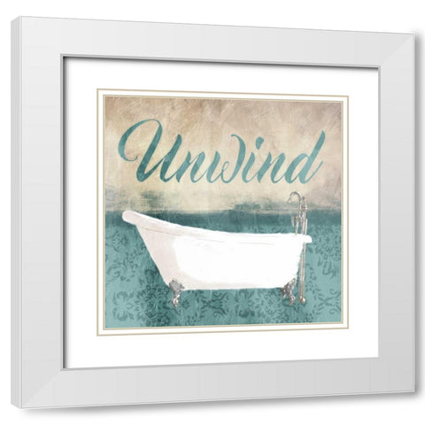 Unwind Bath Teal White Modern Wood Framed Art Print with Double Matting by Grey, Jace