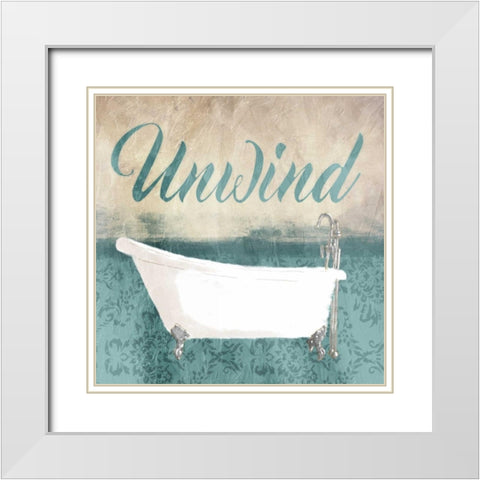 Unwind Bath Teal White Modern Wood Framed Art Print with Double Matting by Grey, Jace