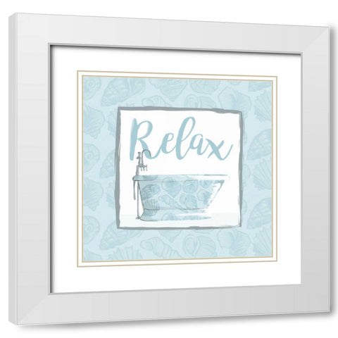 Relaxing Bath With Shells White Modern Wood Framed Art Print with Double Matting by Grey, Jace