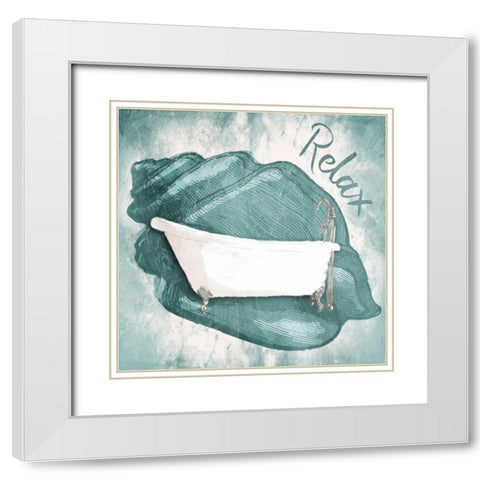 Relax Shell Bath White Modern Wood Framed Art Print with Double Matting by Grey, Jace