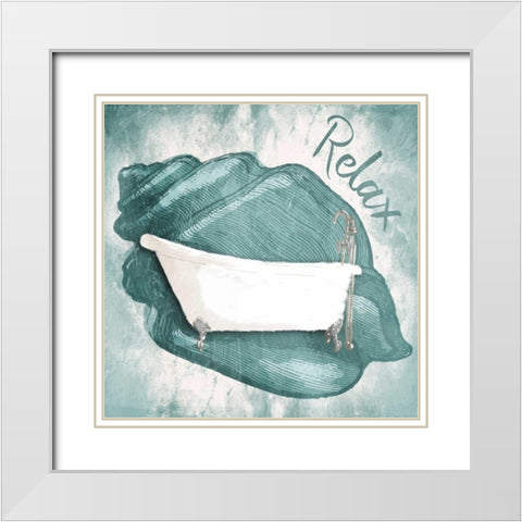 Relax Shell Bath White Modern Wood Framed Art Print with Double Matting by Grey, Jace