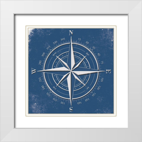 Coastal Pop Compass White Modern Wood Framed Art Print with Double Matting by Grey, Jace