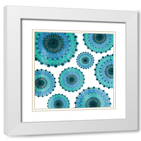 Peacock Circles White Modern Wood Framed Art Print with Double Matting by Grey, Jace