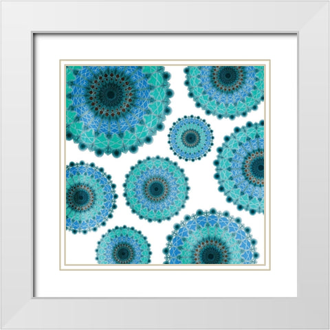 Peacock Circles White Modern Wood Framed Art Print with Double Matting by Grey, Jace