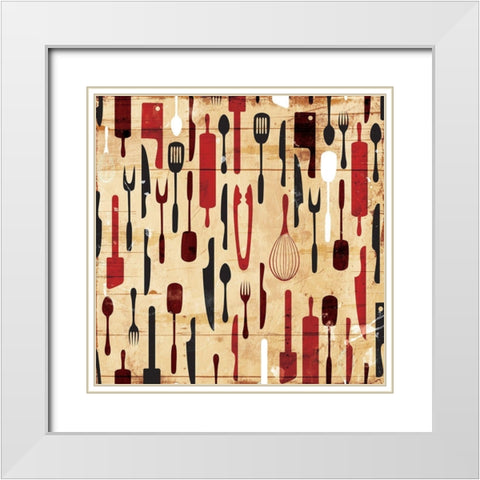 Utensils On The Wall White Modern Wood Framed Art Print with Double Matting by Grey, Jace