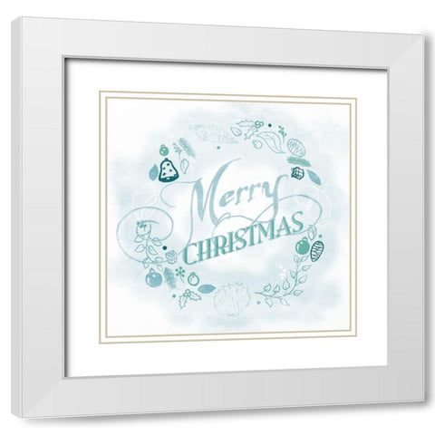 Coastal Christmas Wreath Blue White Modern Wood Framed Art Print with Double Matting by Grey, Jace