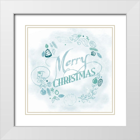 Coastal Christmas Wreath Blue White Modern Wood Framed Art Print with Double Matting by Grey, Jace