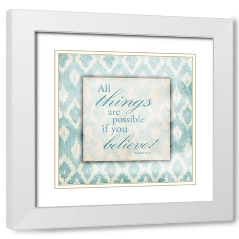 Believe Light Blue White Modern Wood Framed Art Print with Double Matting by Grey, Jace