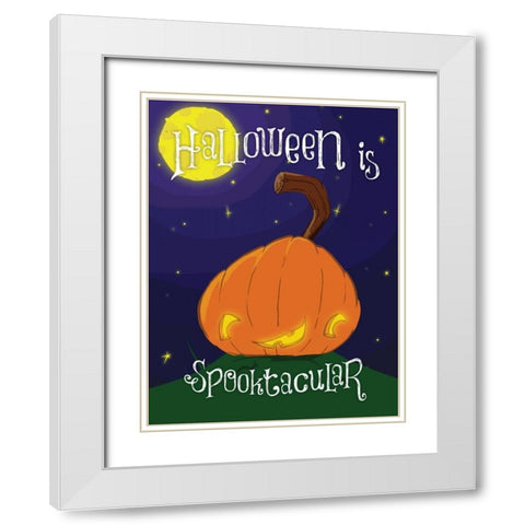 Spooktacular Pumpkin White Modern Wood Framed Art Print with Double Matting by Grey, Jace
