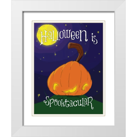 Spooktacular Pumpkin White Modern Wood Framed Art Print with Double Matting by Grey, Jace