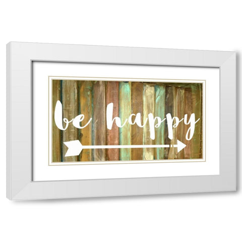 Be Happy White Modern Wood Framed Art Print with Double Matting by Matic,Jelena