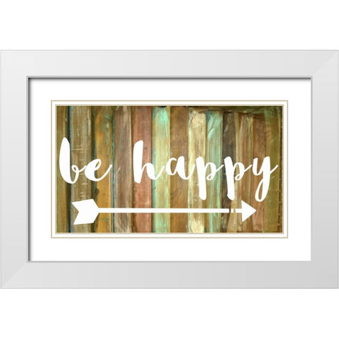 Be Happy White Modern Wood Framed Art Print with Double Matting by Matic,Jelena