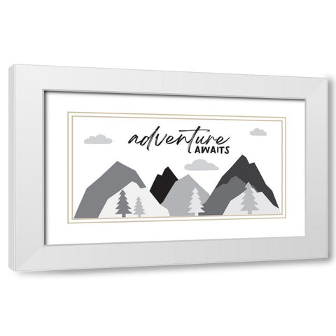 Adventure Awaits White Modern Wood Framed Art Print with Double Matting by McCully, Jennifer