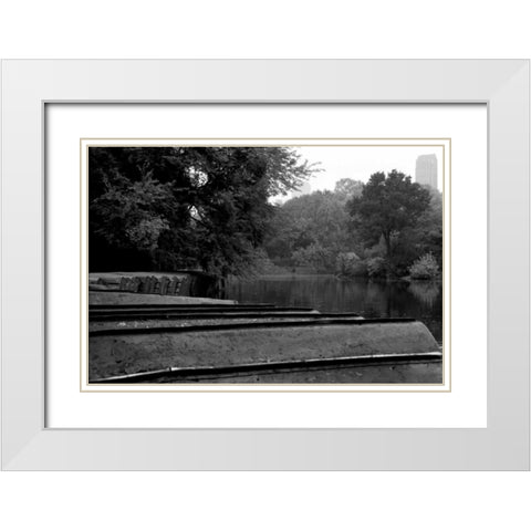 Central Park Row Boats II White Modern Wood Framed Art Print with Double Matting by Grey, Jace