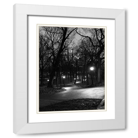 Central Park Night Stroll White Modern Wood Framed Art Print with Double Matting by Pica, Jeff