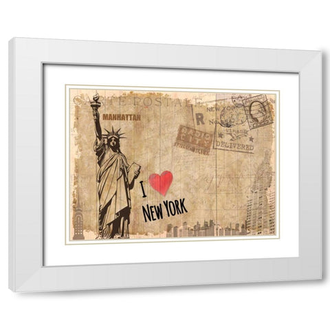 Post Card New York White Modern Wood Framed Art Print with Double Matting by Allen, Kimberly