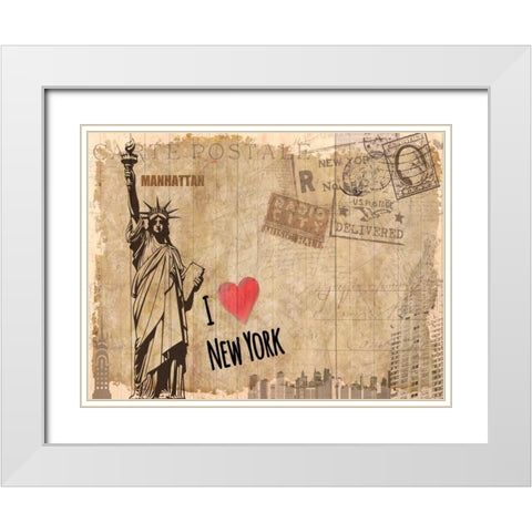 Post Card New York White Modern Wood Framed Art Print with Double Matting by Allen, Kimberly