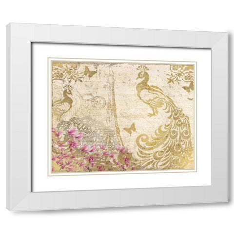 Peacock in Gold White Modern Wood Framed Art Print with Double Matting by Allen, Kimberly