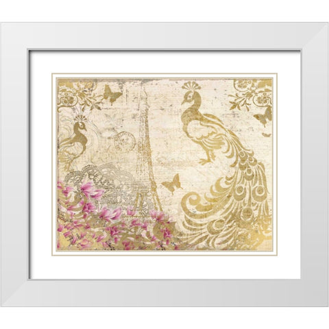 Peacock in Gold White Modern Wood Framed Art Print with Double Matting by Allen, Kimberly