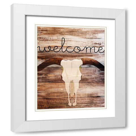Longhorn Welcome White Modern Wood Framed Art Print with Double Matting by Kimberly, Allen