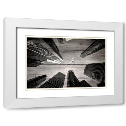 Over The City White Modern Wood Framed Art Print with Double Matting by Kimberly, Allen