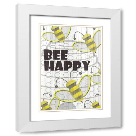 Bee Happy White Modern Wood Framed Art Print with Double Matting by Kimberly, Allen