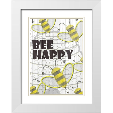 Bee Happy White Modern Wood Framed Art Print with Double Matting by Kimberly, Allen