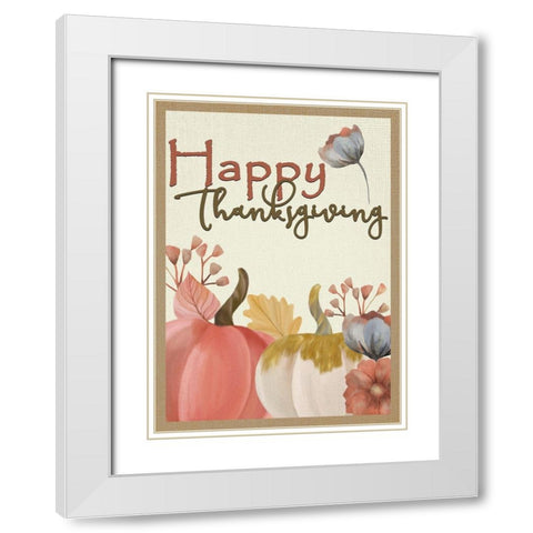 Happy Thanksgiving Floral White Modern Wood Framed Art Print with Double Matting by Kimberly, Allen
