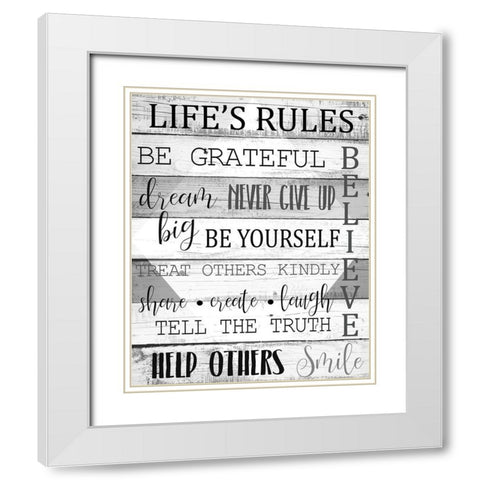 Lifes Rules Grey White Modern Wood Framed Art Print with Double Matting by Kimberly, Allen