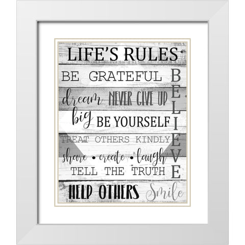 Lifes Rules Grey White Modern Wood Framed Art Print with Double Matting by Kimberly, Allen