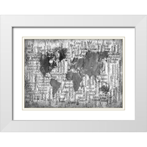 Map of the World Black and White White Modern Wood Framed Art Print with Double Matting by Allen, Kimberly