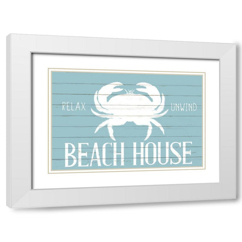 Beach House Crab White Modern Wood Framed Art Print with Double Matting by Allen, Kimberly