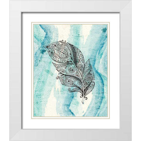 Henna Feather 1 White Modern Wood Framed Art Print with Double Matting by Allen, Kimberly