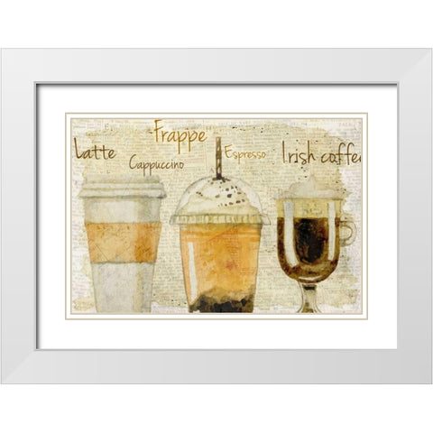 Newsprint Coffee 1 White Modern Wood Framed Art Print with Double Matting by Allen, Kimberly