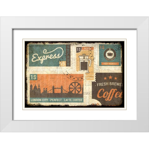 Coffee Stamps 1 White Modern Wood Framed Art Print with Double Matting by Allen, Kimberly