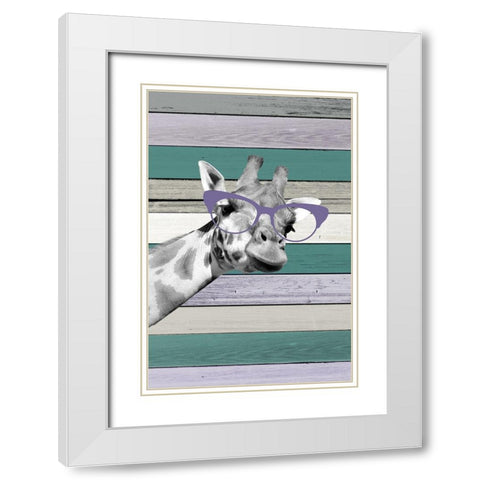 Giraffes Glasses 1 White Modern Wood Framed Art Print with Double Matting by Allen, Kimberly