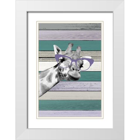 Giraffes Glasses 1 White Modern Wood Framed Art Print with Double Matting by Allen, Kimberly