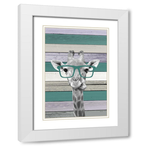 Giraffes Glasses 2 White Modern Wood Framed Art Print with Double Matting by Allen, Kimberly