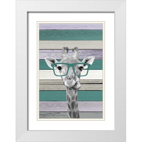 Giraffes Glasses 2 White Modern Wood Framed Art Print with Double Matting by Allen, Kimberly