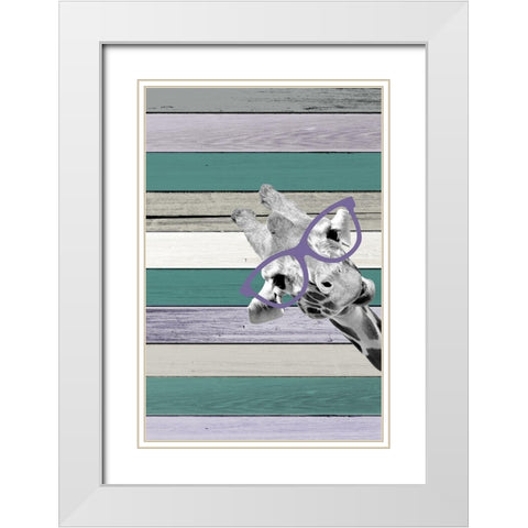 Giraffes Glasses 3 White Modern Wood Framed Art Print with Double Matting by Allen, Kimberly