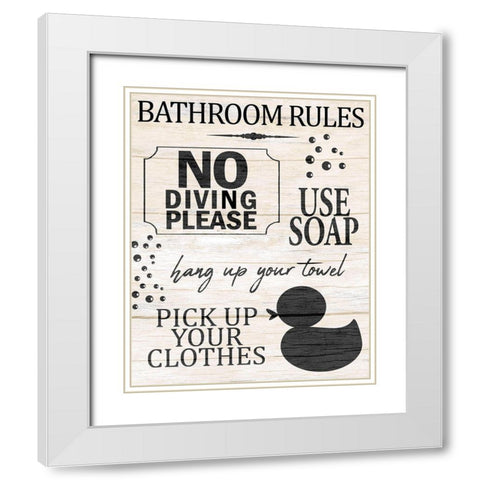 Bath Rules 1 White Modern Wood Framed Art Print with Double Matting by Allen, Kimberly