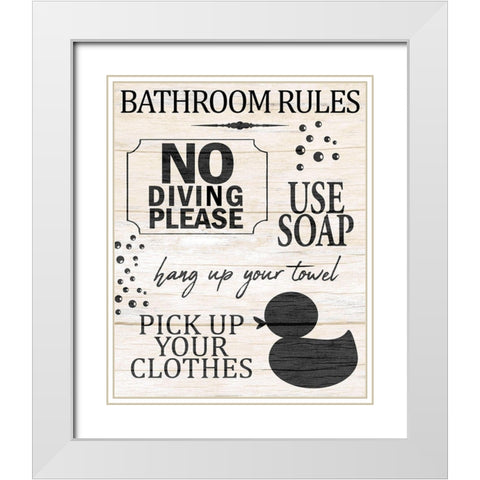 Bath Rules 1 White Modern Wood Framed Art Print with Double Matting by Allen, Kimberly